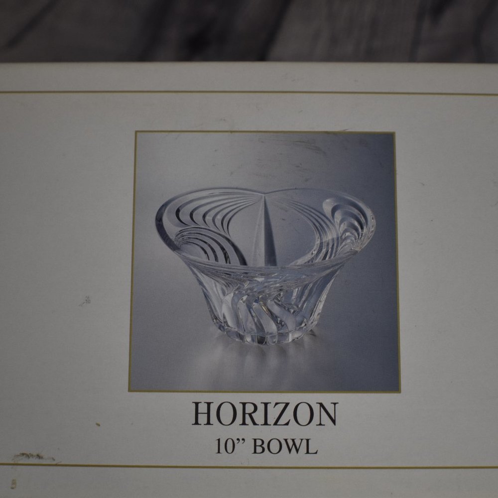 Block Horizon 10-Inch Clear Lead Crystal Glass Bowl in Original Box 2006 - JAPAN